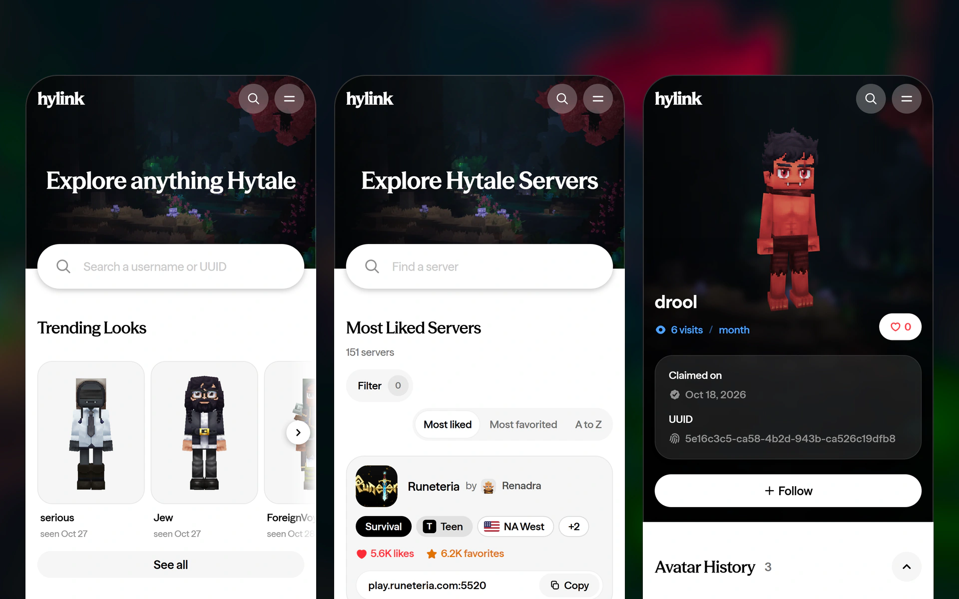 The home page, the servers and an account on a phone